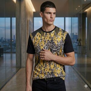 Versace Jeans Barocco Tribal Design T-Shirt Black Gold NWT *FLAW